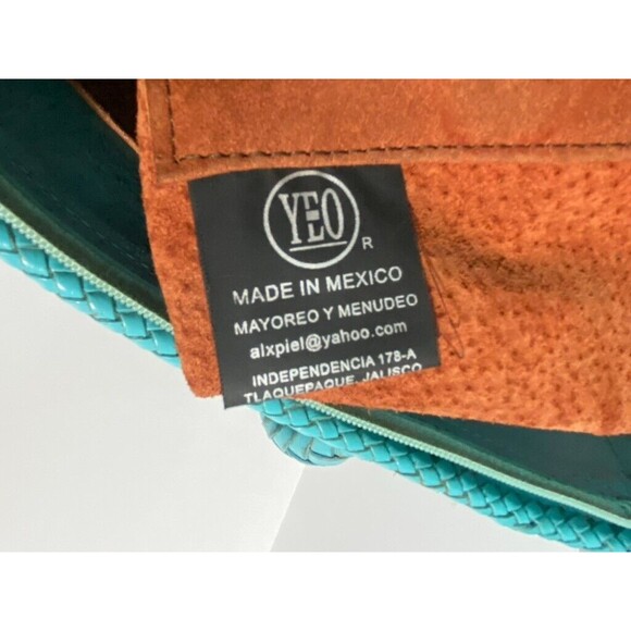 Alexandro Yeo Mexican Leather Tooled Embossed Turquoise Tote Braided Handle - Picture 10 of 16